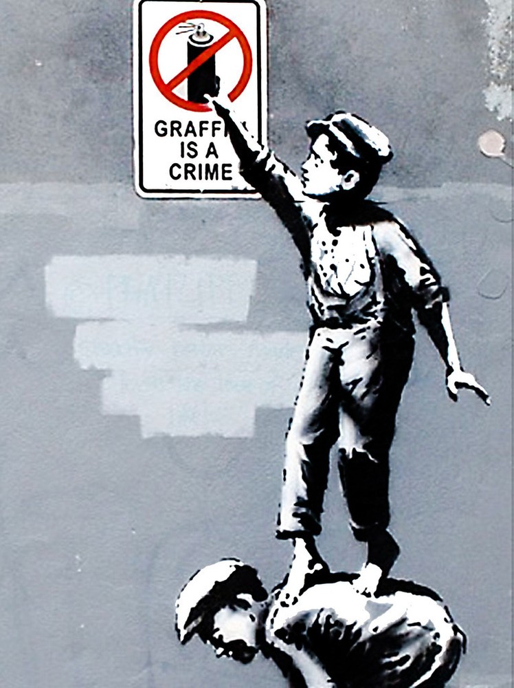 BANKSY STREET ART *FRAMED* CANVAS PRINT Graffiti is a crime boys 24x16
