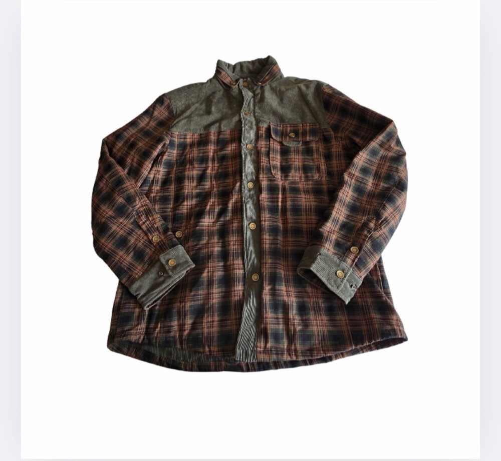 Zaitan Men's Flannel Jacket Size XL Snap Front Sherpa Lined Corduroy Plaid Shirt