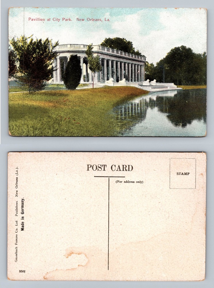 New Orleans, LA-Louisiana, City Park Pavilion Reflection View Vintage Postcard