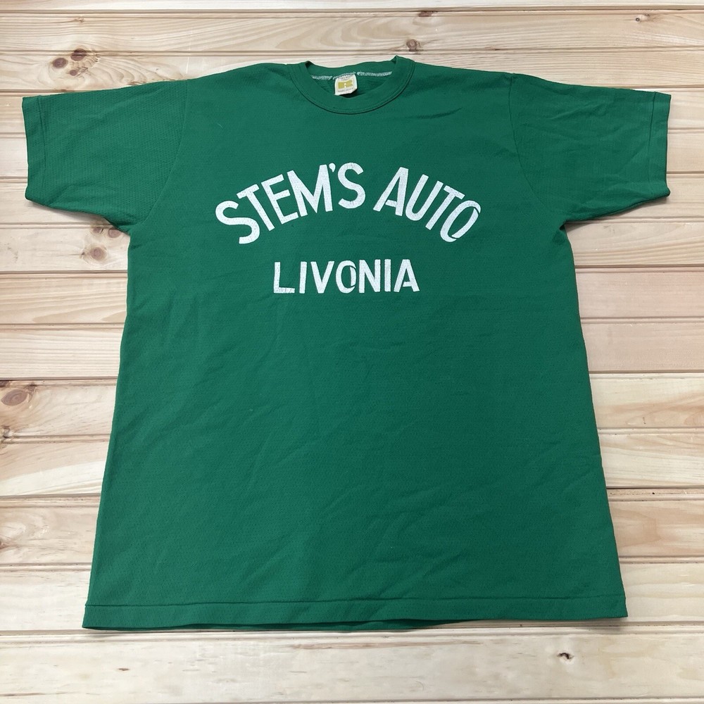 True Vintage 70s Russell Athletic Livonia MI Stems Auto Jersey Shirt Size Large