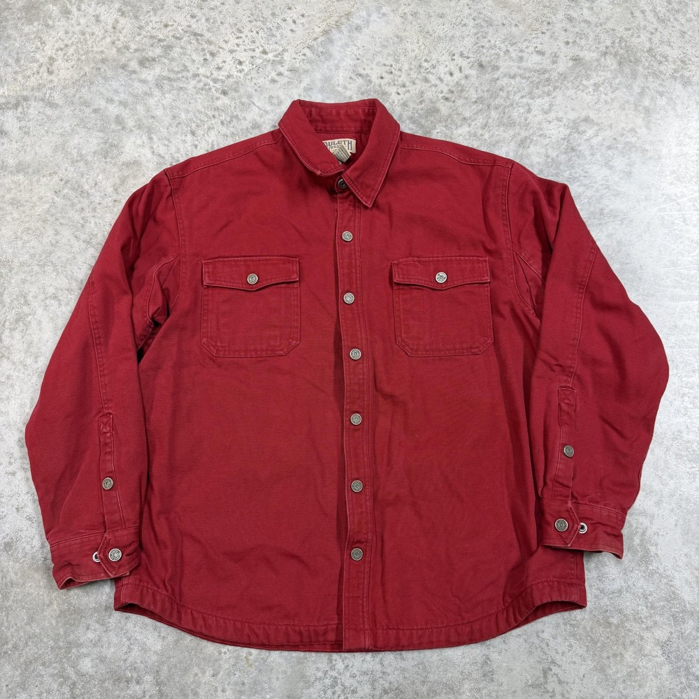 Duluth Trading Co Jacket Mens XL Red Canvas Fleece Lined Snap Shirt Workwear