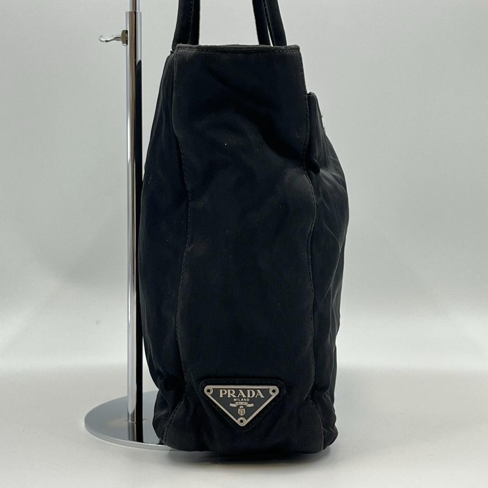 Prada Black Nylon Mini Tote Bag White Triangle Logo Used