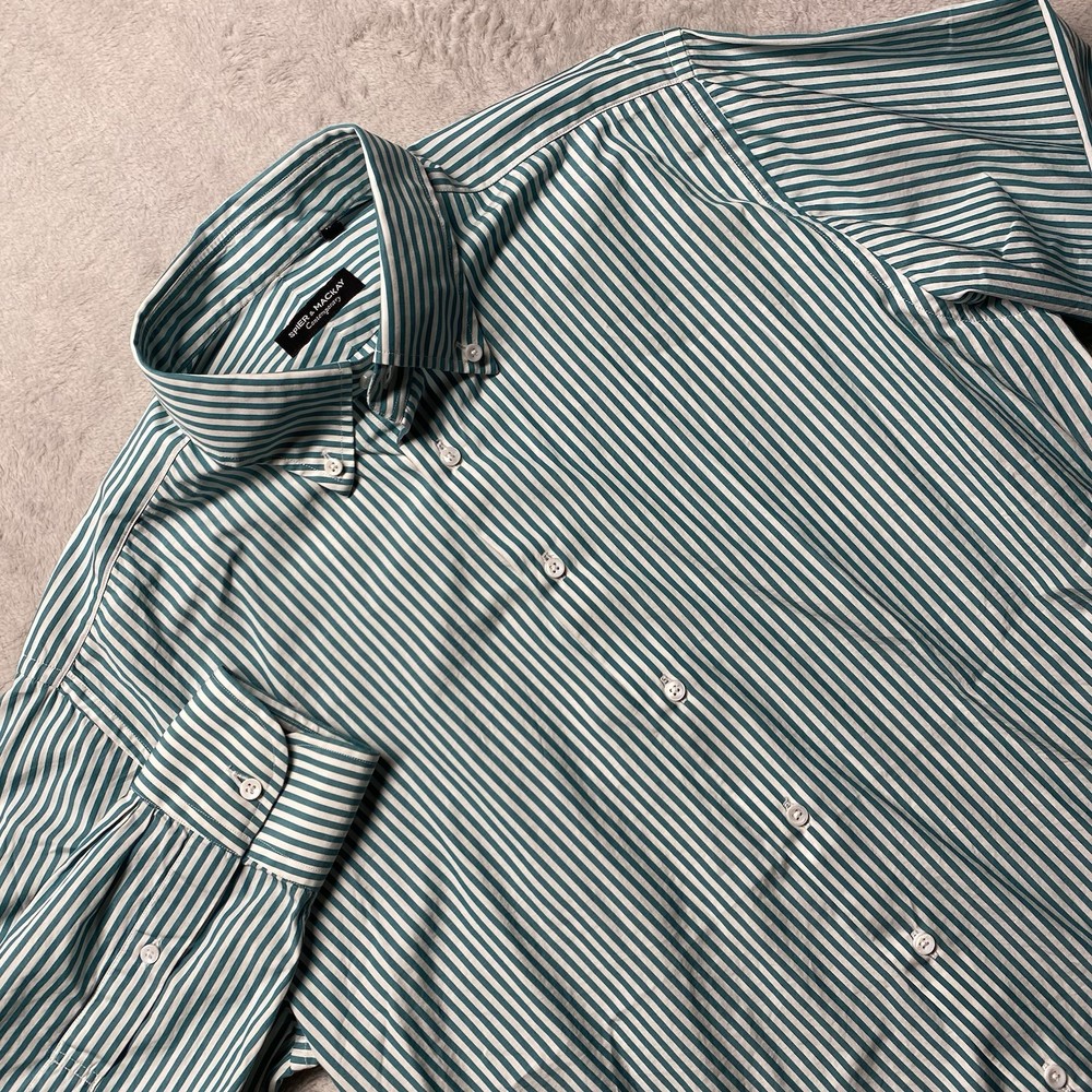 Spier & Mackay Shirt Mens Large 16.5 White Green Stripe Button Down Lightweight