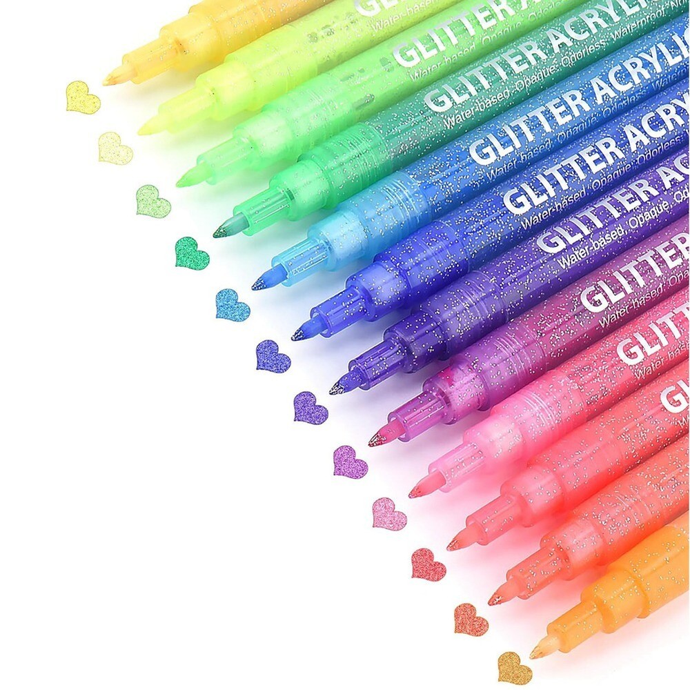 Glitter Paint Pens, 12 Colors Self-Outline Metallic Markers, Fine Point Tip4128
