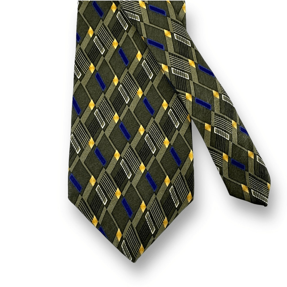 Alexander Julian Colours Men's 100% Silk Neck Tie Olive Green Geometric Print