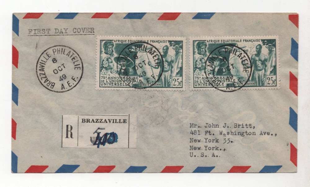 French Equatorial Africa Upu Dual Frank Registered Fdc To New  York