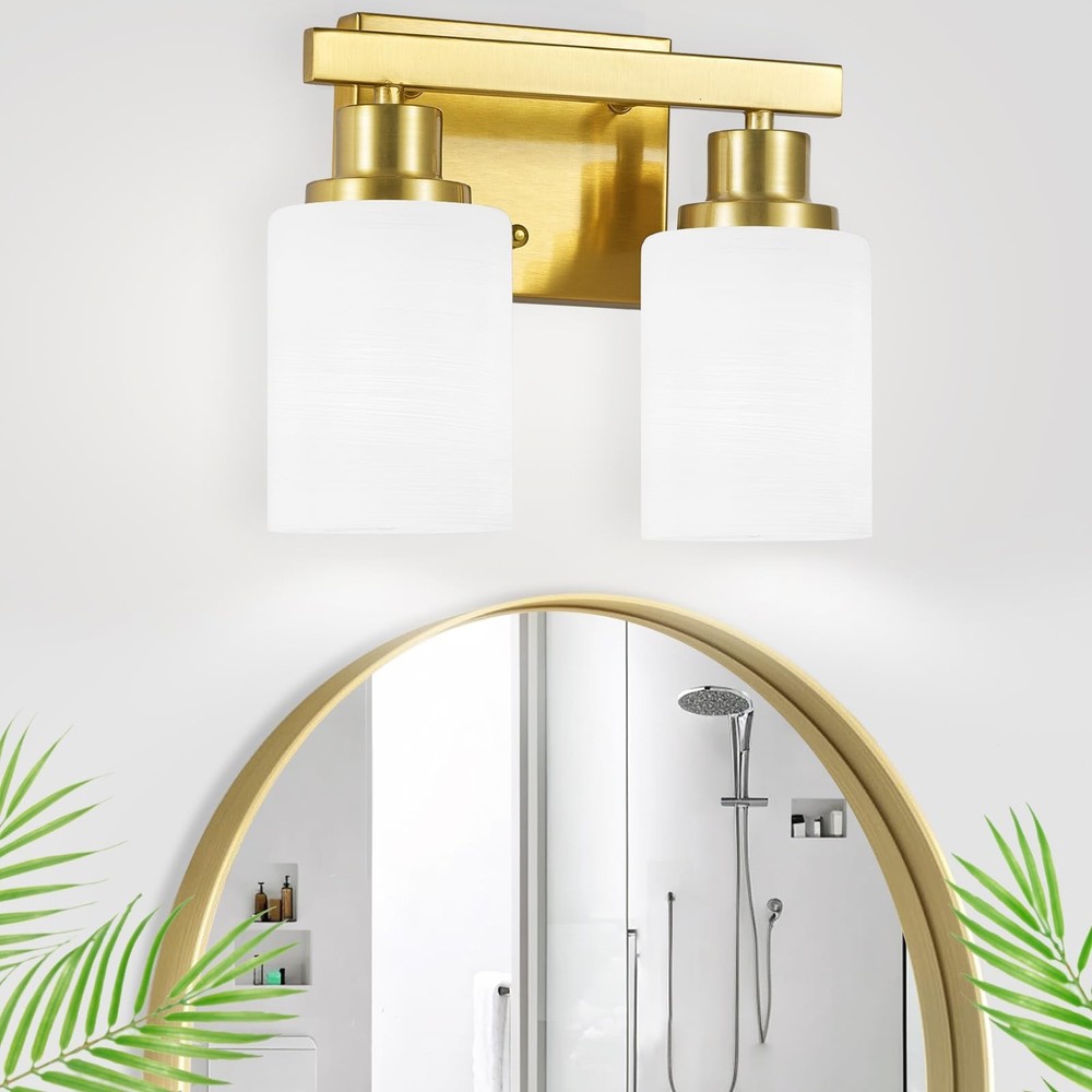 Gold Bathroom Light Fixtures Over Mirror, 2-Light Modern Vanity Lights with W...
