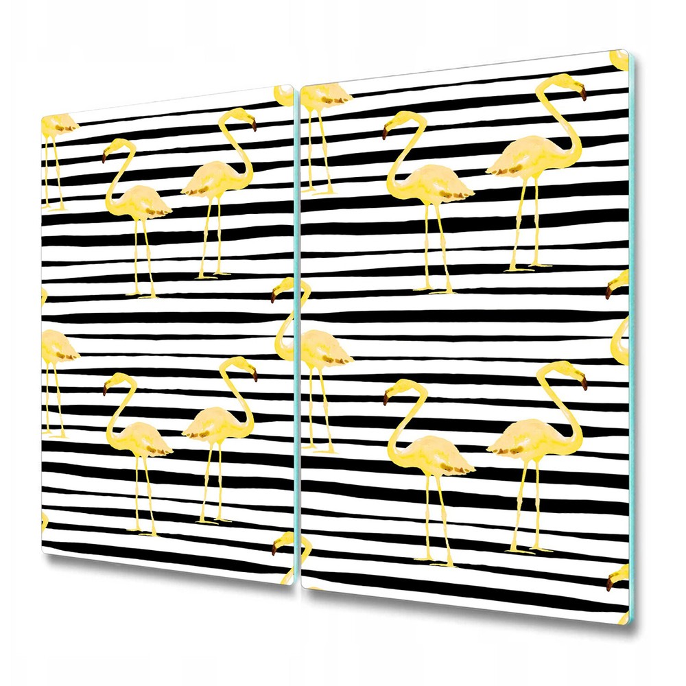 Glass Chopping Board Utensil Gold Flamingo Striped Black Lines on Bird 2x30x52