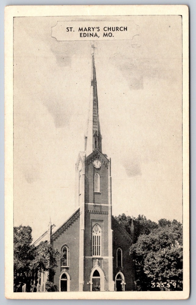 Edina Missouri~St Marys Church Bldg Exterior View~B&W Photo~Vintage Postcard