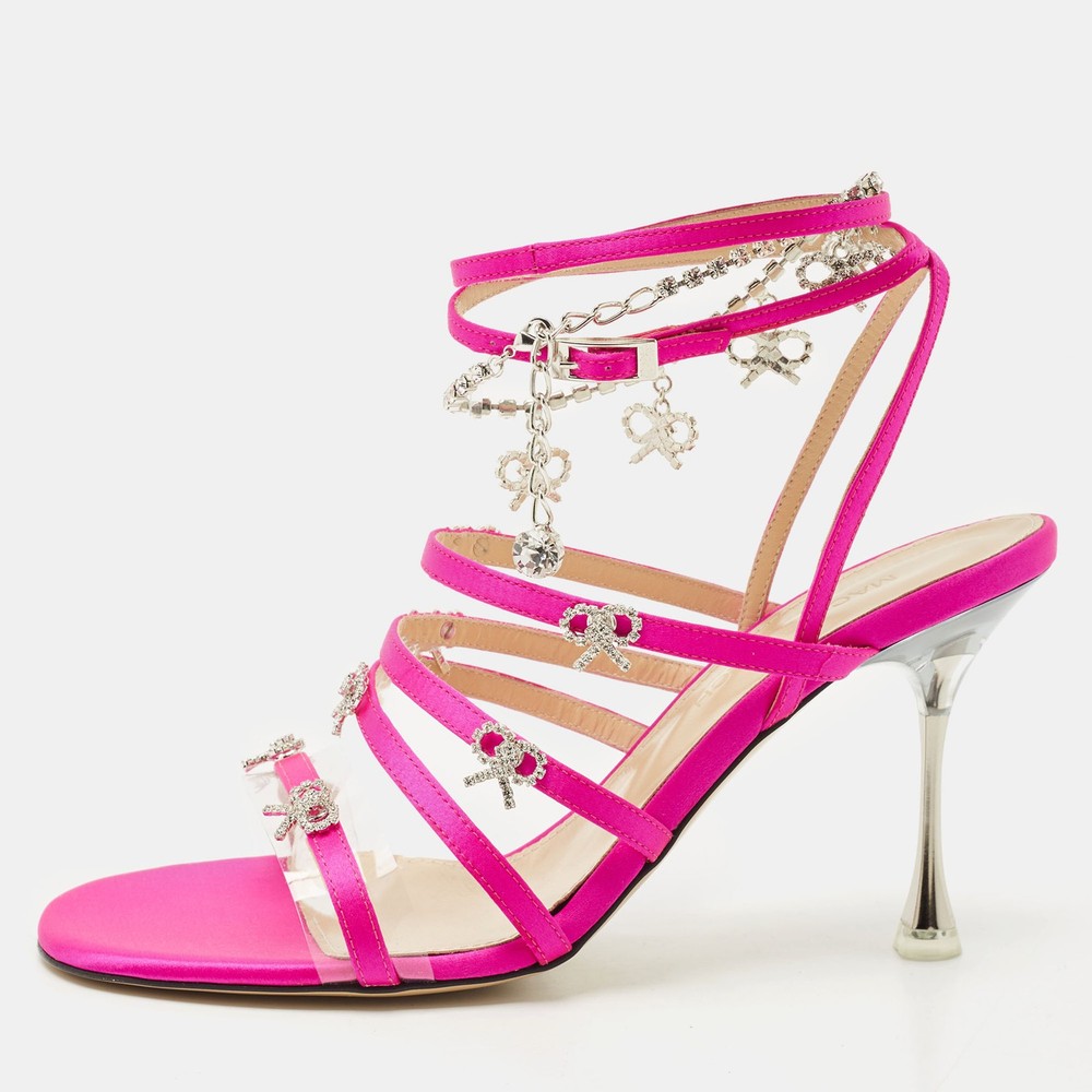 Mach & Mach Pink Satin Crystal Bow Sandals Size 37.5 Camille