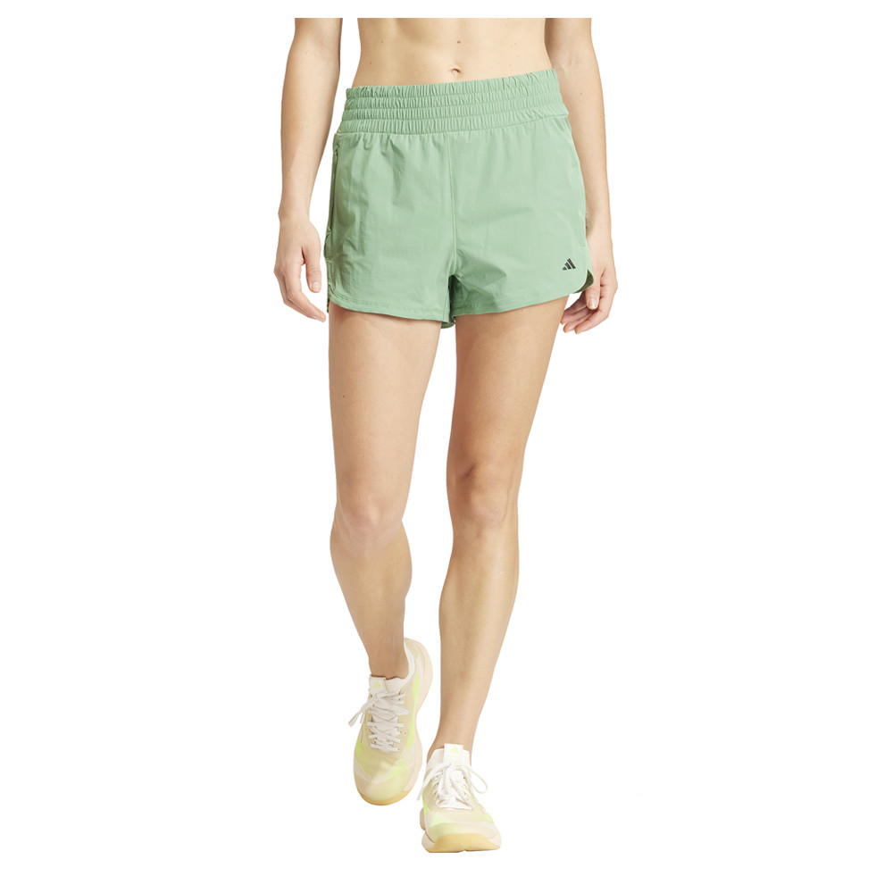 adidas Pacer StretchWoven Zipper Pocket Lux Shorts Womens Green Casual Athletic