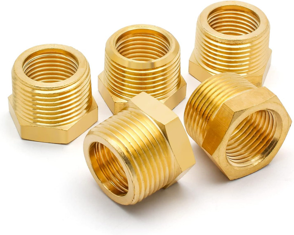 5Pcs Brass Reducer Hex Bushing, 1/4