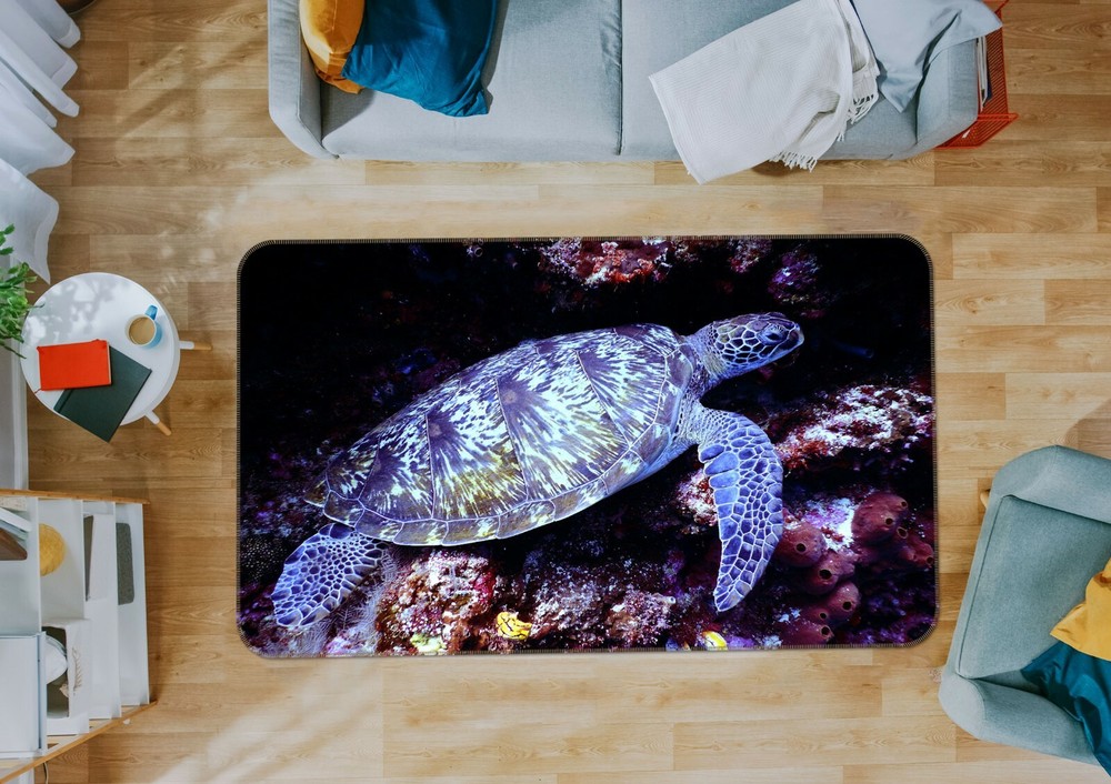 3D Sea Turtle Non-Slip Rug Mat Elegant Photo Carpet for Home Decor