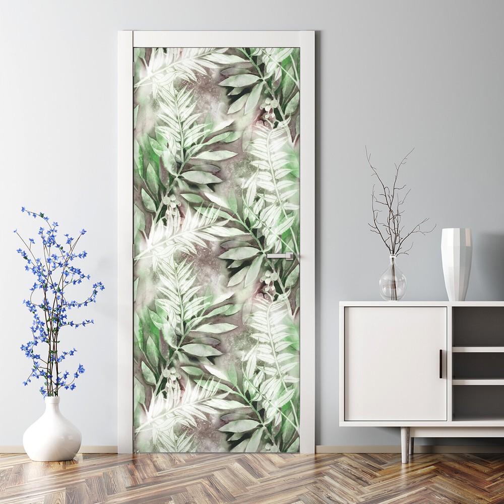 Watercolour Leaf Adhesive Peel and Stick Door Wrap Vintage Decal Art wall decor