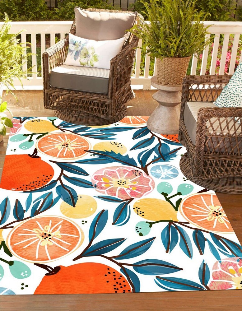 Modern minimalist orange yellow fruit rug for indoor outdoor balcony