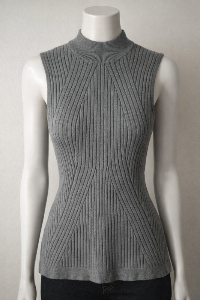 Express Women’s Sleeveless Gray Ribbed Knit Mock Neck Top Size Small