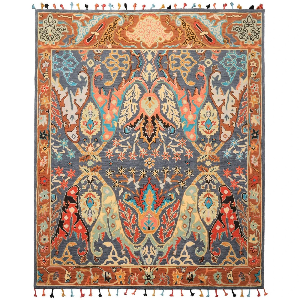 Multi Size Hand Tufted Wool Blue, Caramel Boho Arts & Crafts Plush Pile Rug