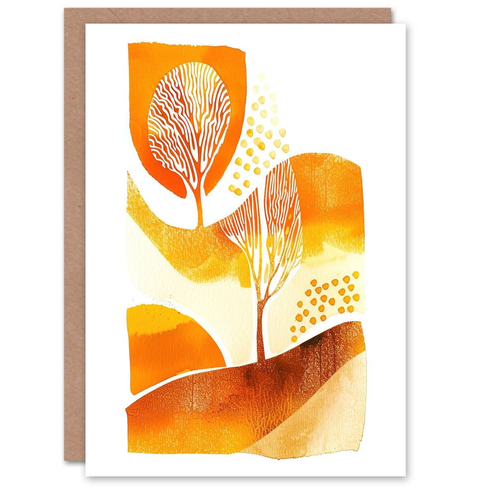 Greeting Card Autumn Countryside Trees Abstract Watercolour Birthday