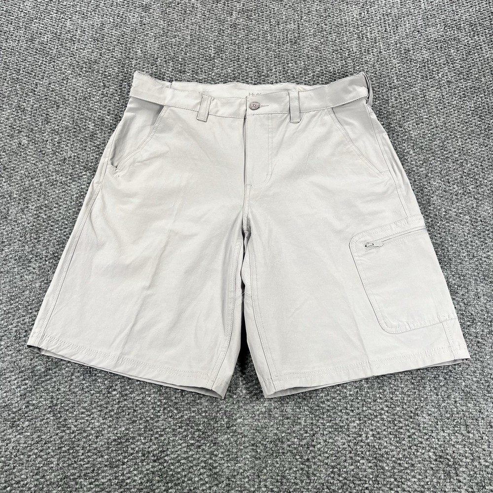 Huk Fishing Shorts Mens Medium Khaki Beige Performance Cargo Outdoors Hiking