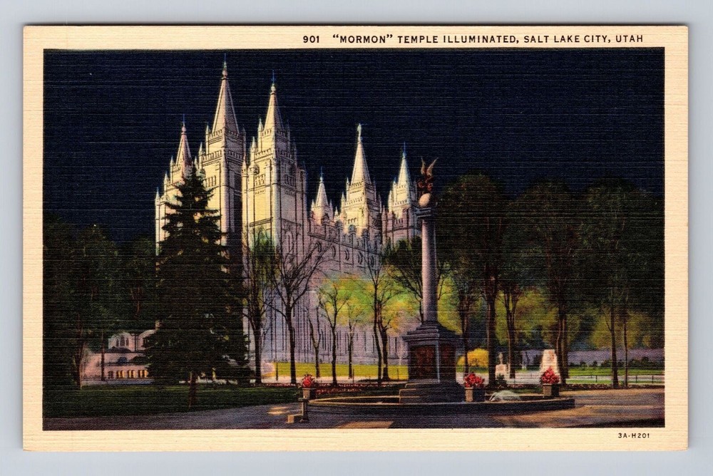 Salt Lake City UT-Utah, Mormon Temple Illuminated, Antique, Vintage Postcard