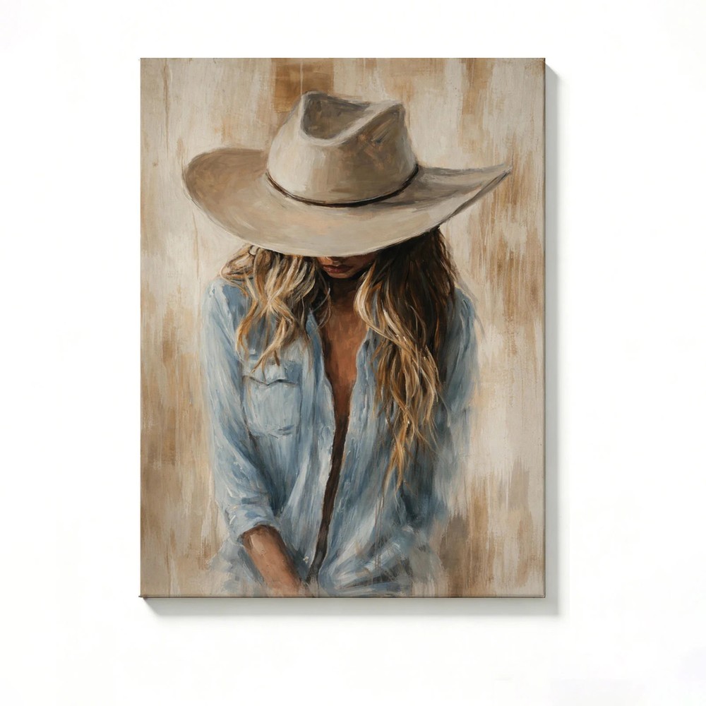 Cowgirl Canvas Painting 2D Flat Frameless Wall Art for Home Office Decor