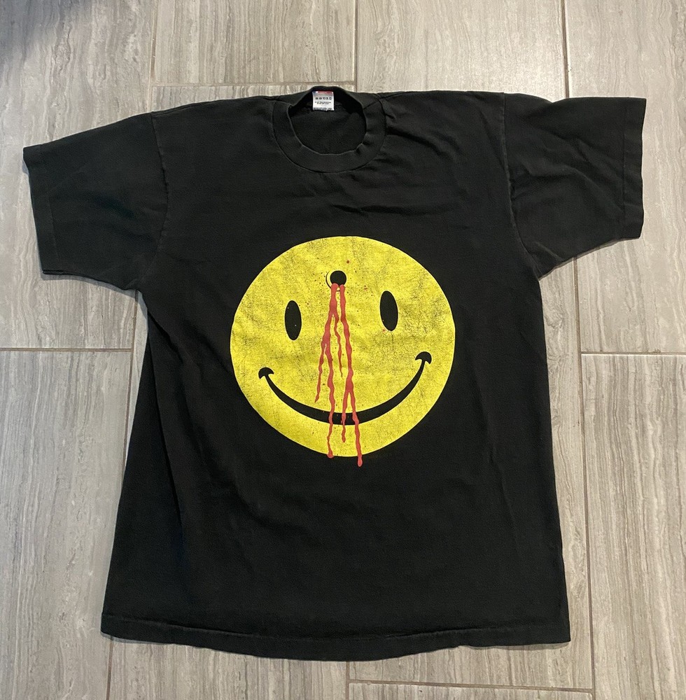 Rare Vintage 90’s Bullet Hole Smiley Face Wild Oats Headshot T-Shirt XL FOTL Tag