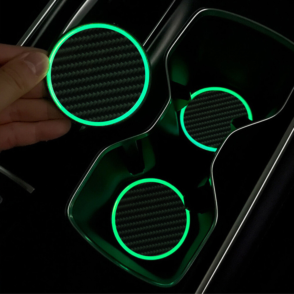 2x Glowing Car Cup Holder Night Light Pads Mat Drink Coaster Trims Accessories