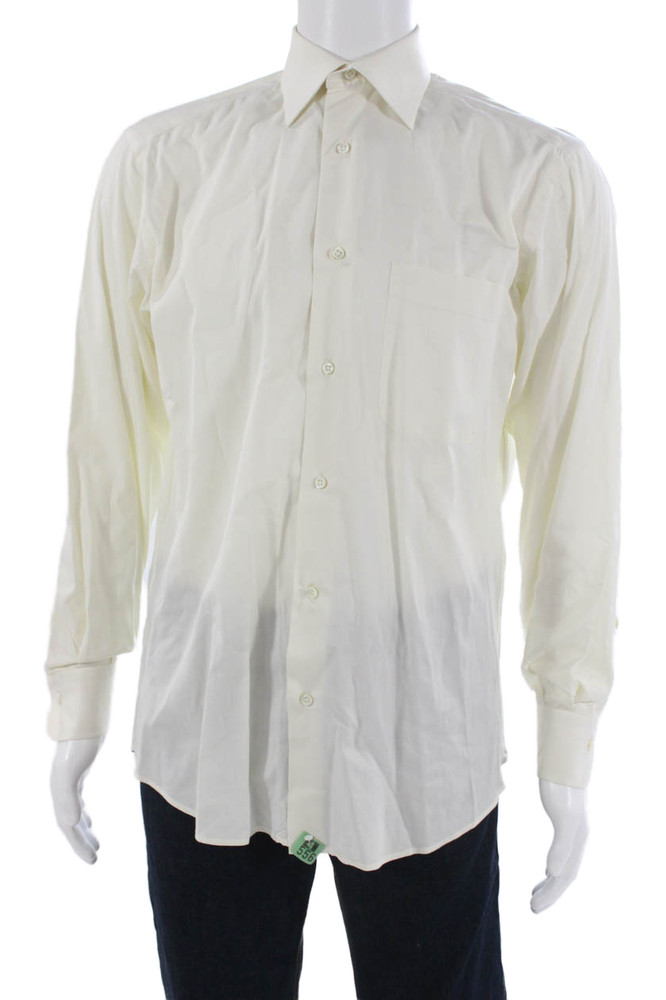 Ermenegildo Zegna Mens Point Collar Dress Shirt White Long Sleeve Cotton Size LFree Shipping in US $100+ Orders | $6.95 Orders Below