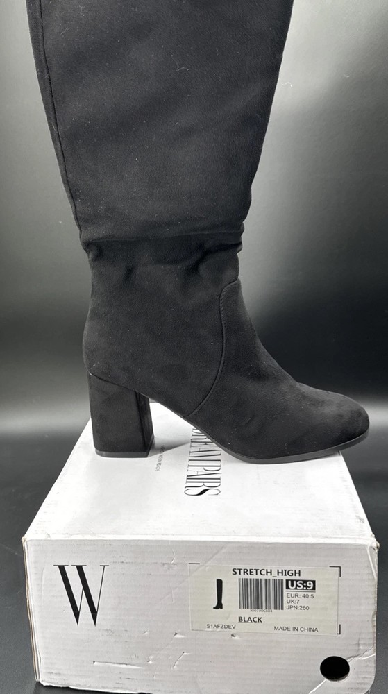 Dream Pairs Women’s Black Fur-Lined Knee-High Stretch Boots Size 9
