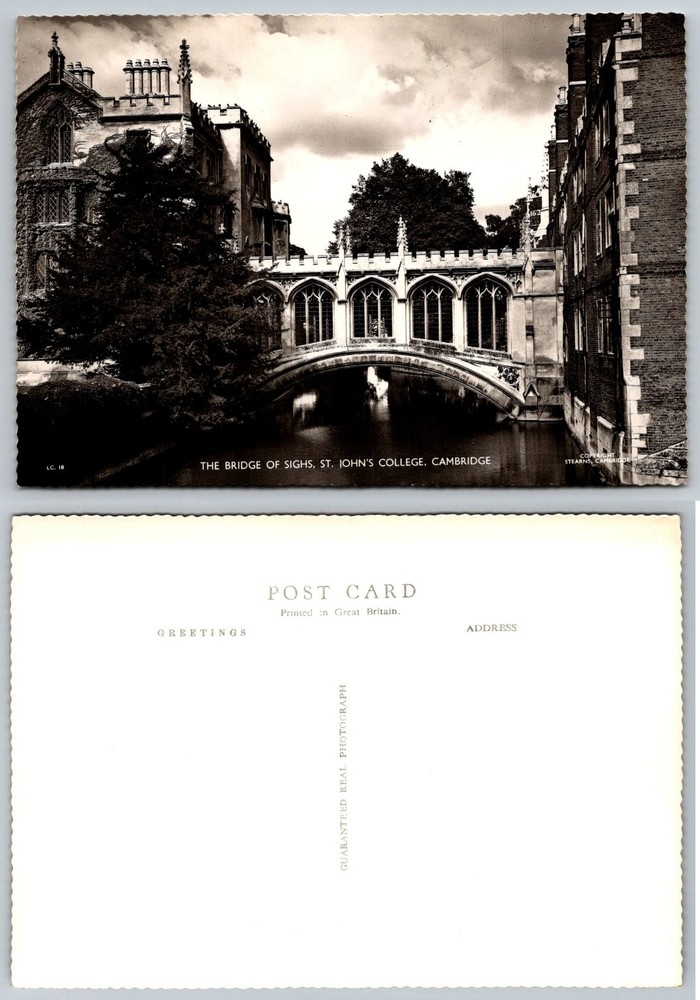 Cambridge Bridge of Sighs St. John's College RPPC Postcard Stearns