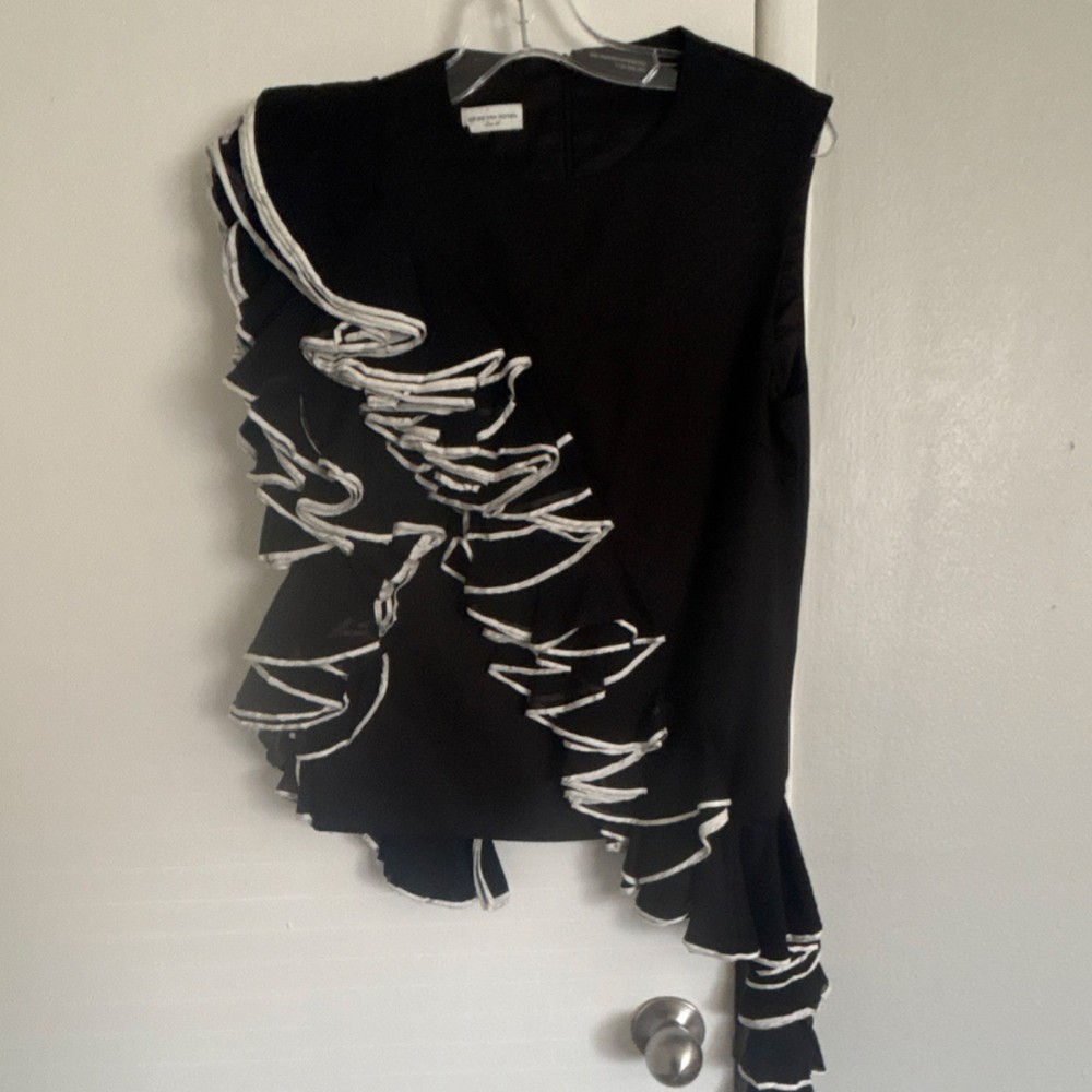 DRIES VAN NOTEN Black Ruffle Sleeveless Blouse Women's Size 36