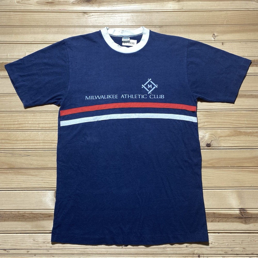 True Vintage 70s Champion Blue Bar Milwaukee Athletic Club Shirt RARE - Medium