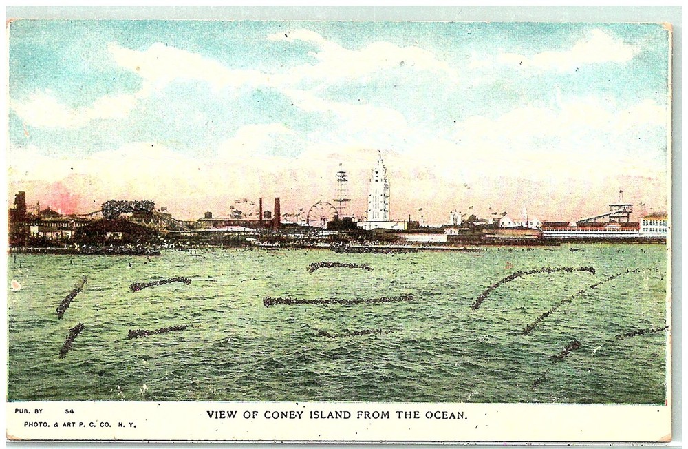 S04-8067, VIEW FROM THE OCEAN, CONEY ISLAND, NEW YORK, 1906 PMKed, POSTCARD