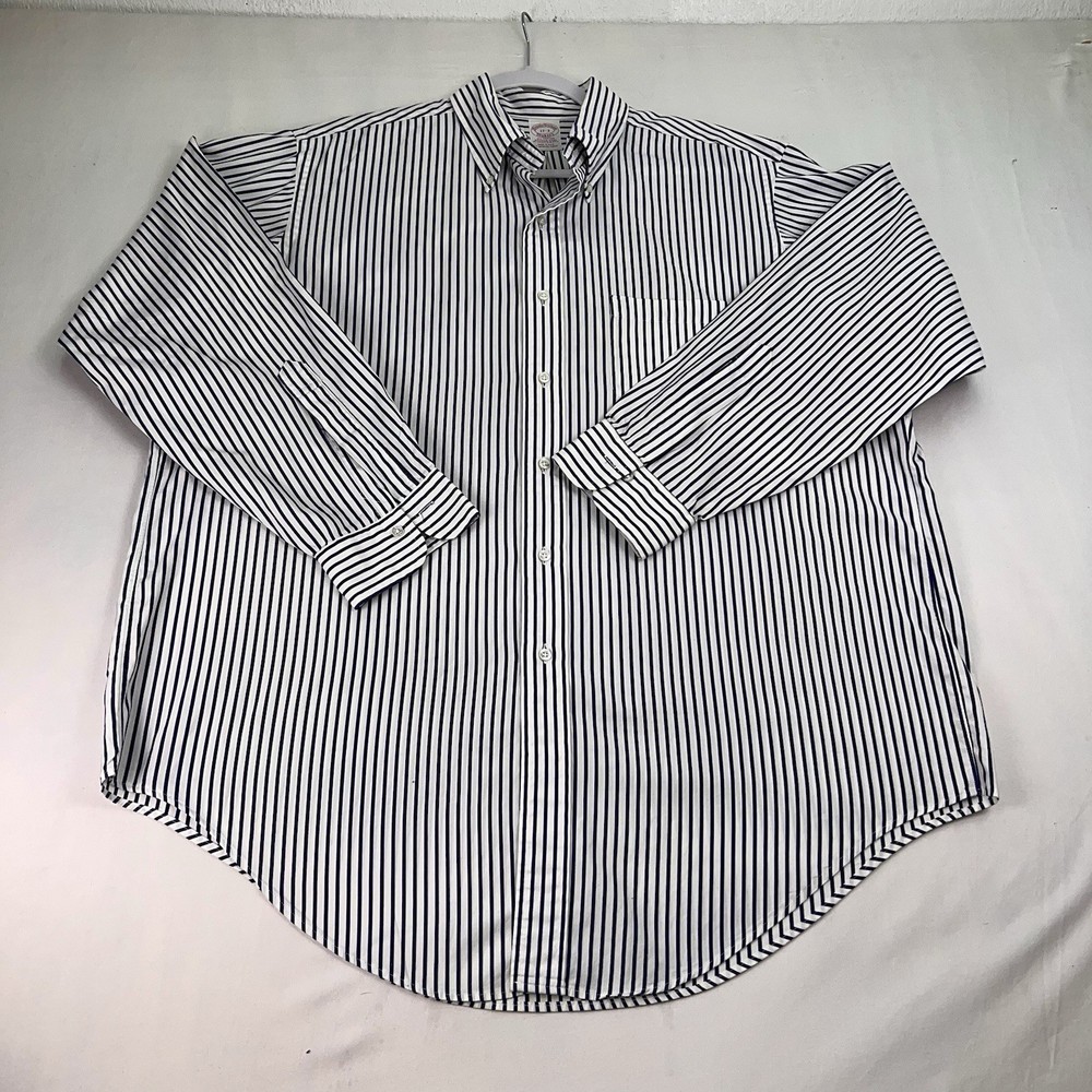 Vintage Brooks Brothers Makers Shirt Mens 17-3 Button Up Blue White Striped USA