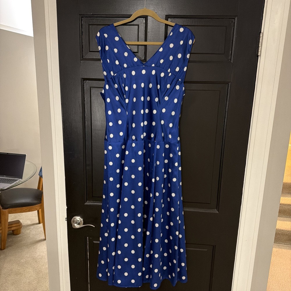 Pendleton Fit & Flare Dress Size 14 Tall Blue / White Polka Dot Silk Blend Lined