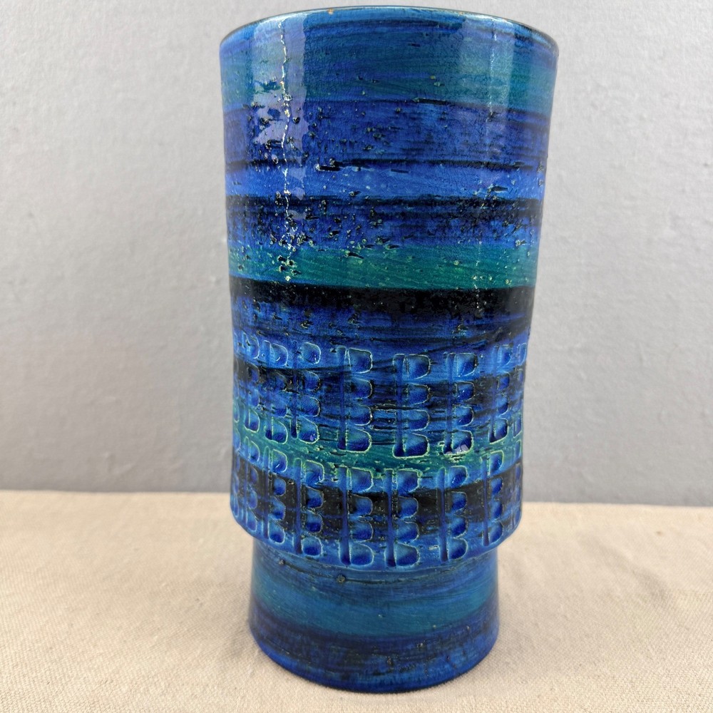 Vintage Bitossi Rimini Blue Vase Aldo Londi Italy MCM Art Pottery 9.5