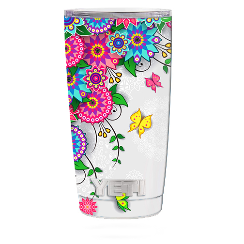 Colorful Floral Skin Decal for Yeti 20 oz Rambler Tumbler