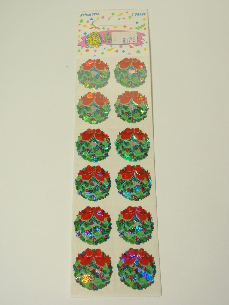 Vintage 1990 Sandylion Prismatic Holiday Christmas Wreath Stickers *SEALED*