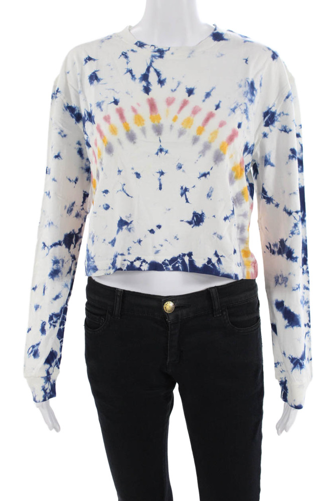 French Connection Women's Round Neck Long Sleeves Tie Dye Cropped T-Shirt Size SFree Shipping in US $100+ Orders | $6.95 Orders Below