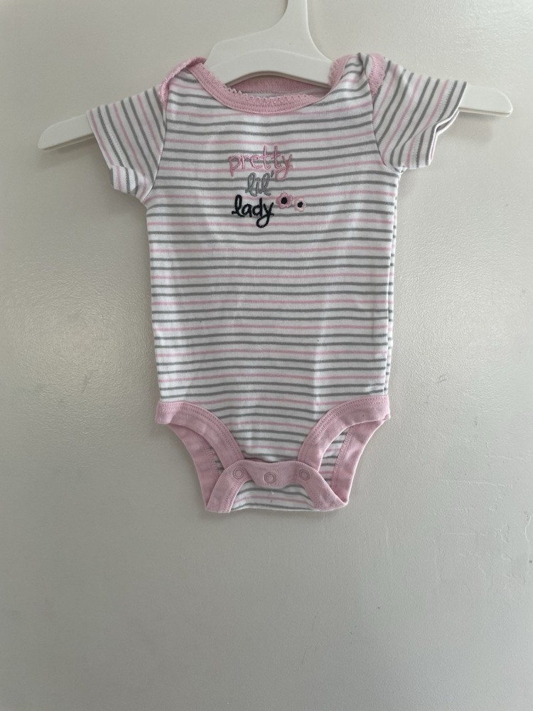 Koala Baby Girls Embroidered Floral Striped Cotton Short Sleeve Bodysuit Pink 3M