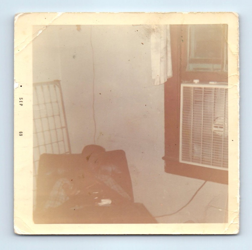 Old Vintage Square Color Photo SOLO BLACK AFRICAN AMERICAN MAN BY BOX FAN