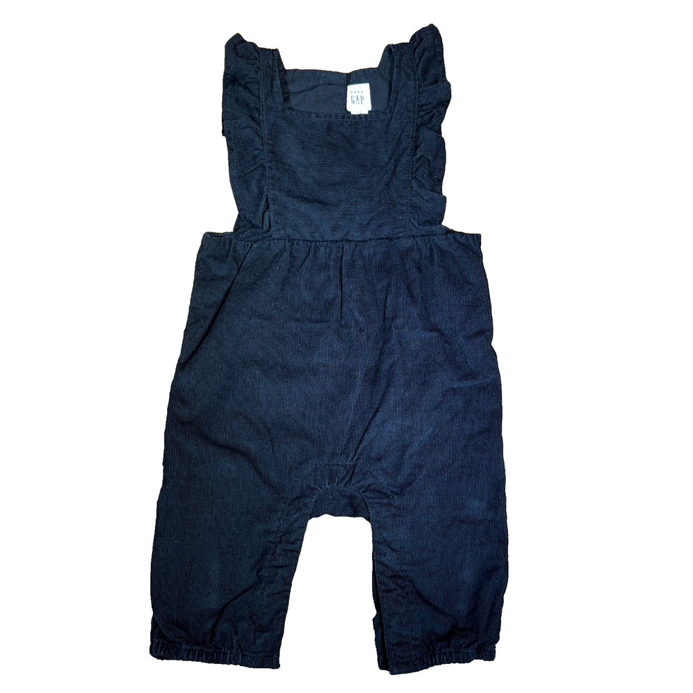 Baby Gap Black Corduroy Girls Ruffle Overalls Size 3-6 Months