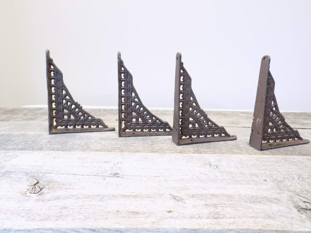 Antique Cast Iron Shelf Brace Wall Bracket 4 3/4 x 3 Inches Small Decorative Supports