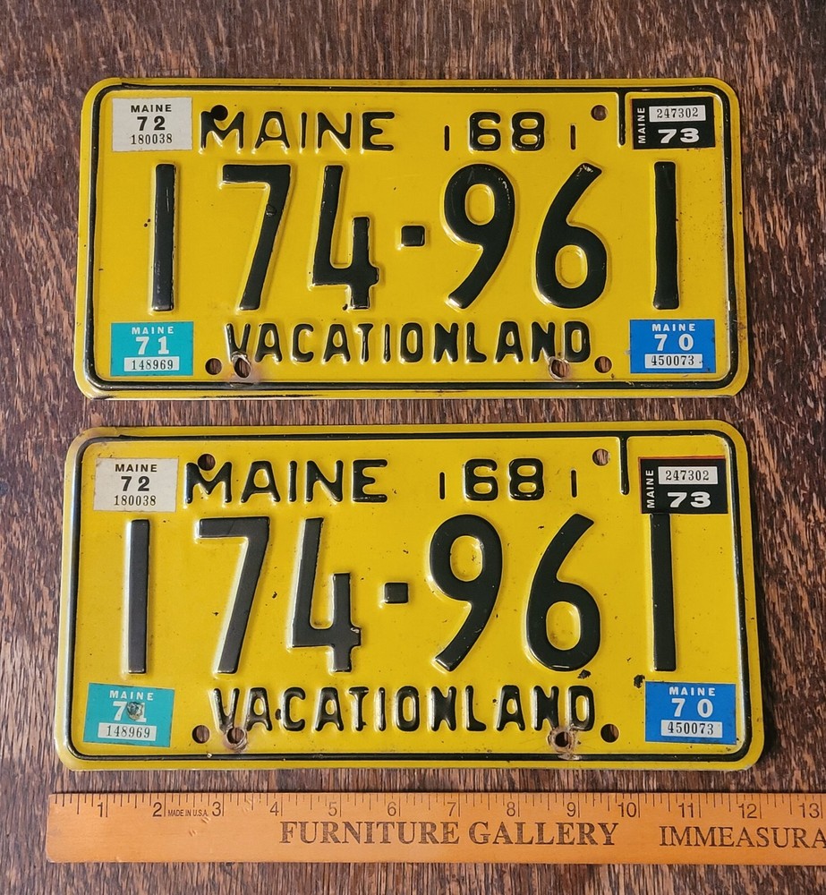 1968 Maine License Plate Set Matching  Pair Vacationland Plates Tag 174-961