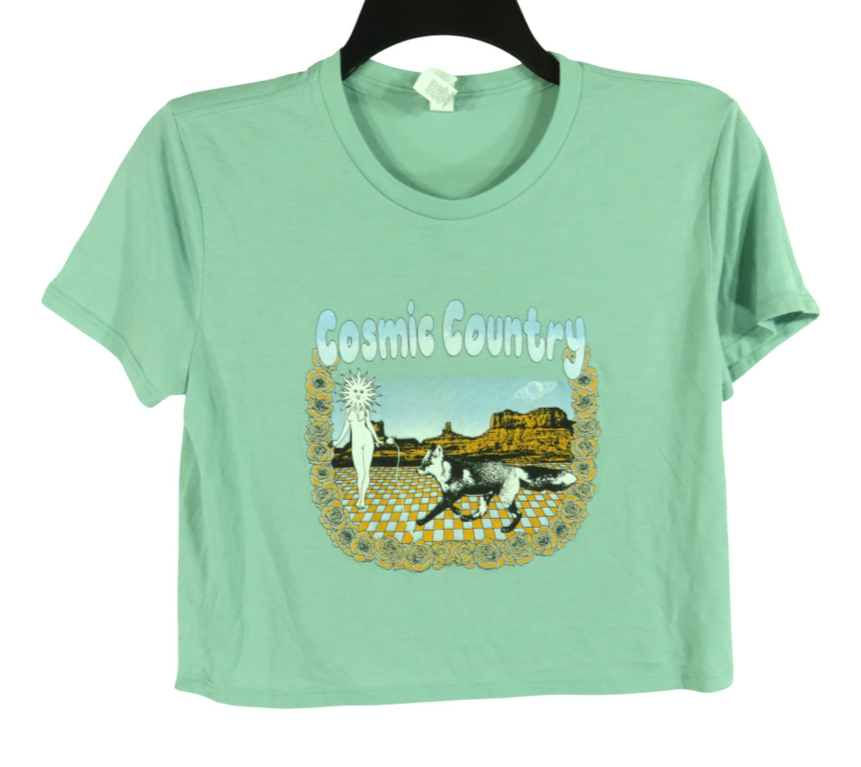 COSMIC COUNTRY Cropped T-Shirt Tee Top NAKED LADY & WOLF OR FOX? Daniel Donato S