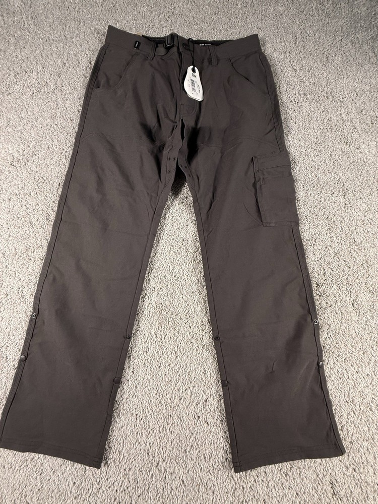 Prana Pants Mens 33X30 Dark Iron Stretch Zion II Vented Roll Tab Hiking Belt NWT