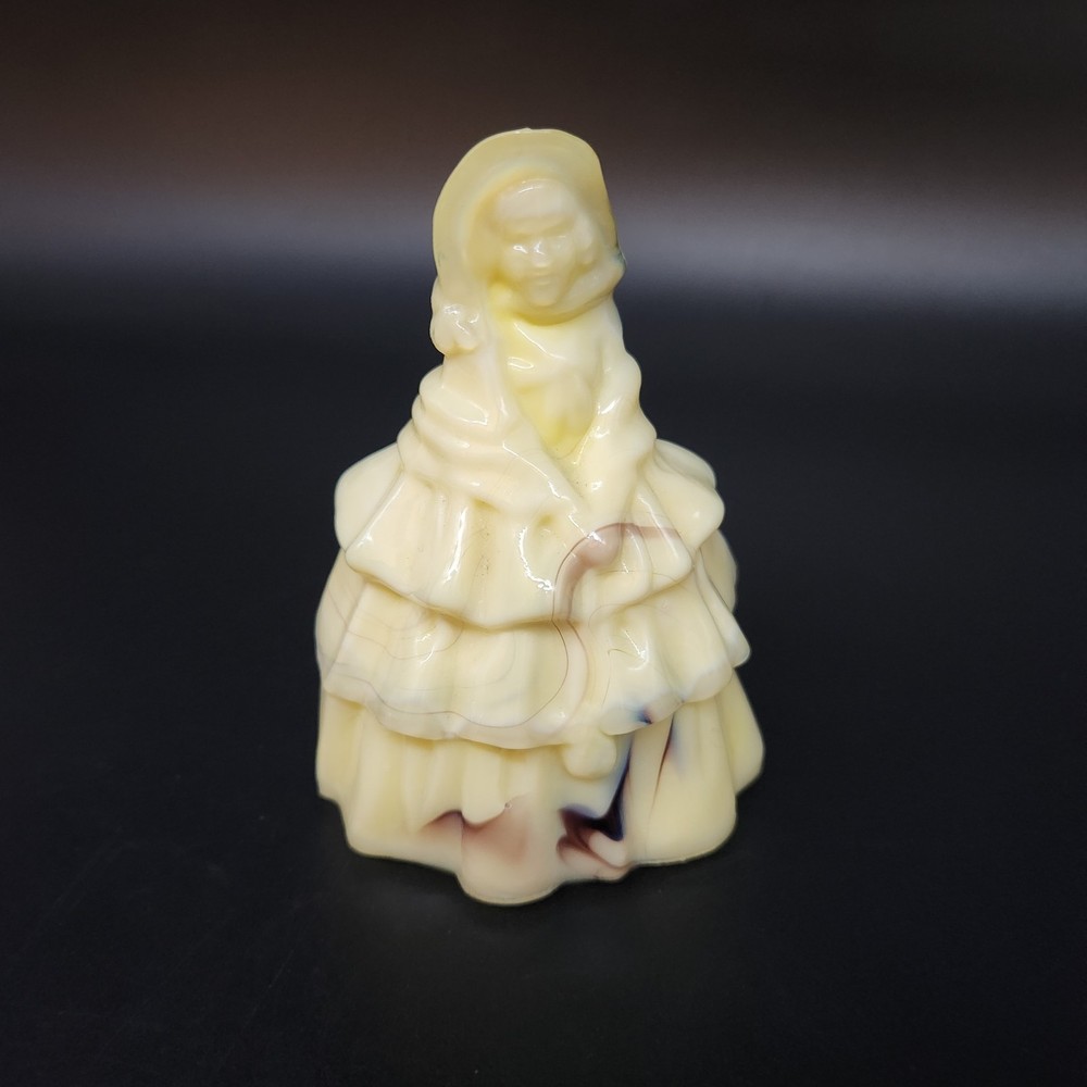 Boyd Art Glass Yellow Colonial Lady Louise Doll Figurine Zack Boyd Slag UV GLOWS