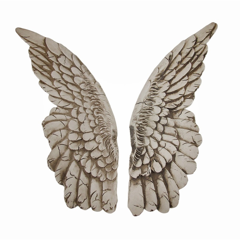 Angel Wings of Protection Pair of 11 inch Aged White Finish Wall Hanging Set