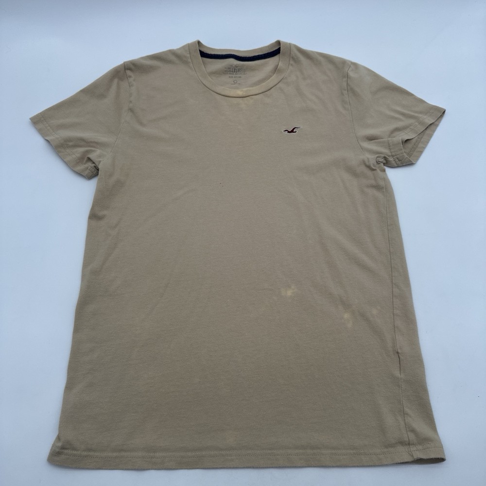 Hollister T-shirt Men Beige Logo Embroidered…#23695