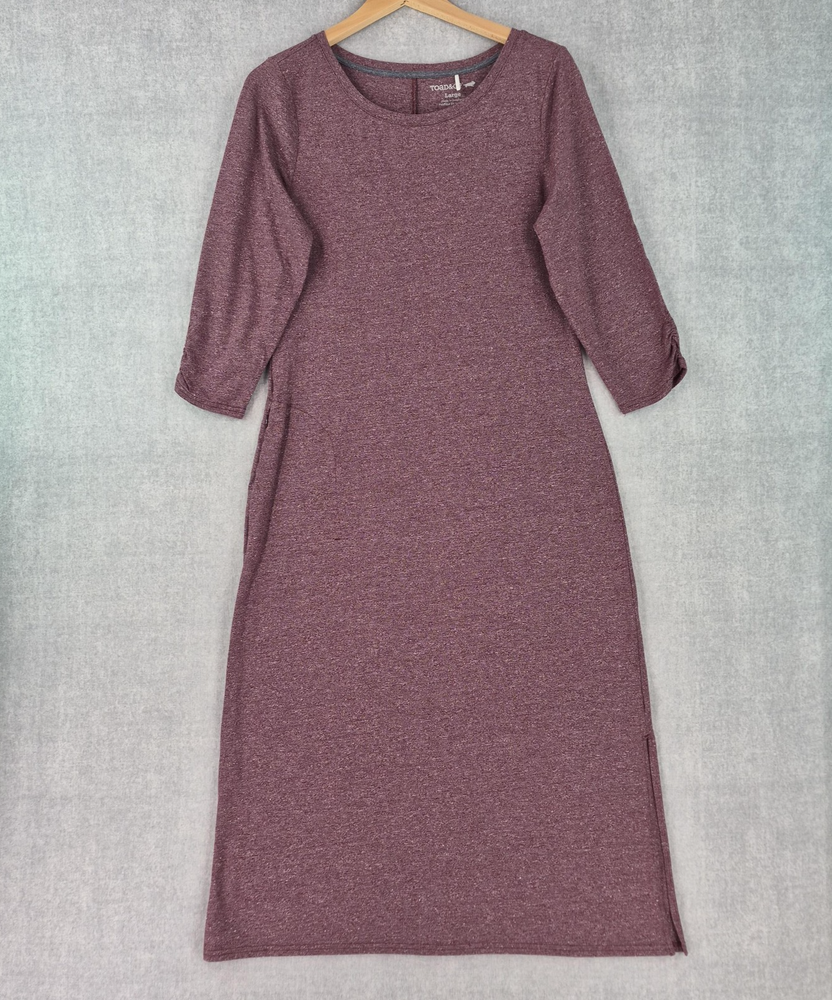 Toad&Co Fuera Dress Womens Large Purple Knit 3/4 Long Organic Cotton Zip Pocket